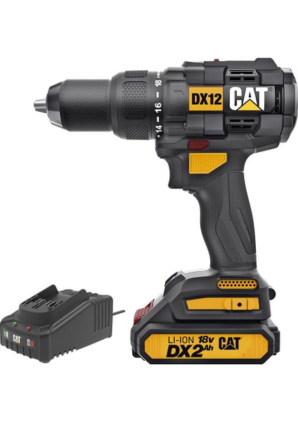 Cat DX12BC 18VOLT/2.0AH Li-Ion Tek Akülü Kömürsüz Profesyonel Şarjlı Darbeli Matkap