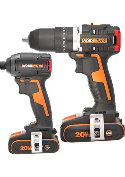 WX925 20VOLT/2.0AH Li-Ion Çift Akülü Kömürsüz Profesyonel Darbeli MATKAP+WX265 Kömürsüz Darbeli Tornavida Kombo Set