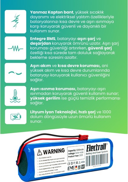 Ilife V80 Uyumlu Batarya (ULTRA YÜKSEK KAPASİTE) 3200mah Pil Robot Süpürge Batarya Değişimi modelleri