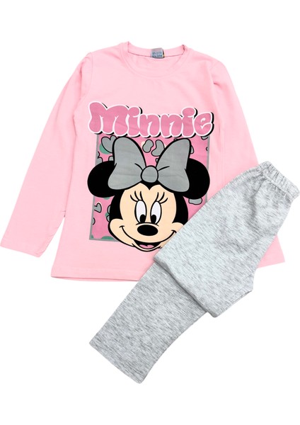 Kız Çocuk Pamuklu Pembe-Gri Renk Minnie Desenli Taytlı Takım fiyatları