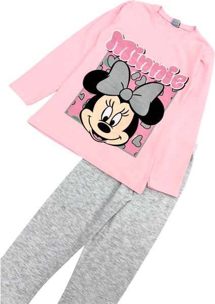 Kız Çocuk Pamuklu Pembe-Gri Renk Minnie Desenli Taytlı Takım modelleri