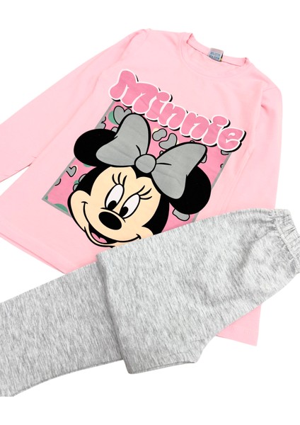 Kız Çocuk Pamuklu Pembe-Gri Renk Minnie Desenli Taytlı Takım fırsatları