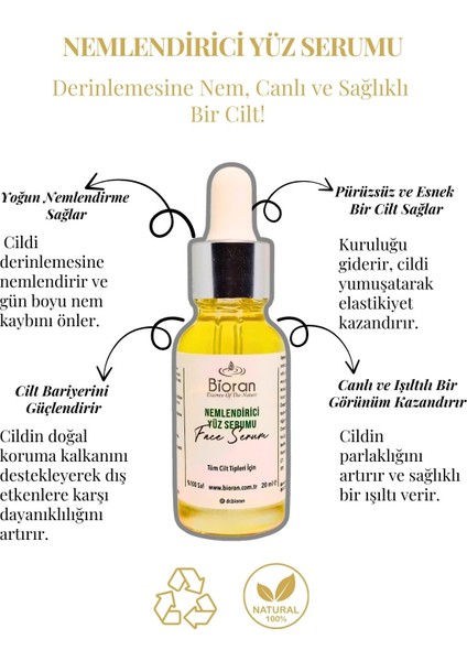 Nemlendirici Yüz Serumu - 20 ml | Saf ve Doğal Cilt Bakımı