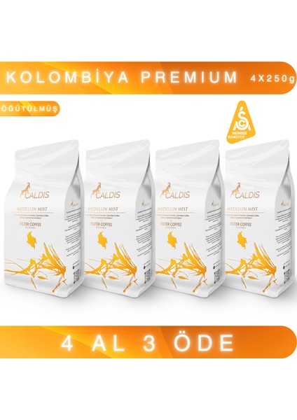 Medellin Mist™ 250 gr 4'lü Set Kolombiya Yöresel Öğütülmüş Filtre Kahve