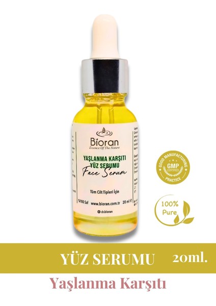 Yaşlanma Karşıtı Yüz Serumu %100 Saf ve Doğal İçerikli 20 ml.