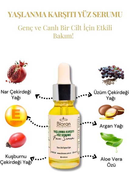 Yaşlanma Karşıtı Yüz Serumu %100 Saf ve Doğal İçerikli 20 ml.