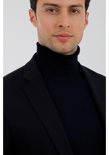 Lacivert Mono Yaka 2 Düğme Çift Yırtmaç Ceket modelleri