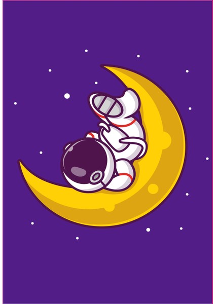 Astronot ve Ay Desenli Dijital Baskılı Çocuk HALISI_100 x 150 cm