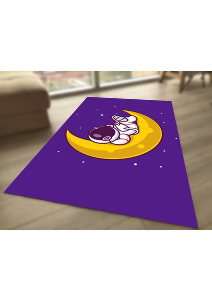 Astronot ve Ay Desenli Dijital Baskılı Çocuk HALISI_100 x 150 cm