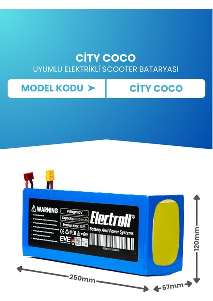City Coco Scooter Batarya Lityum 60V 20AH Elektrikli Scooter Bataryası