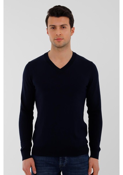 Lacivert V Yaka Triko Kazak