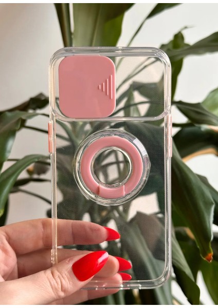 iPhone 13 Pro Şeffaf Ve Pembe Detaylı Silikon Kılıf