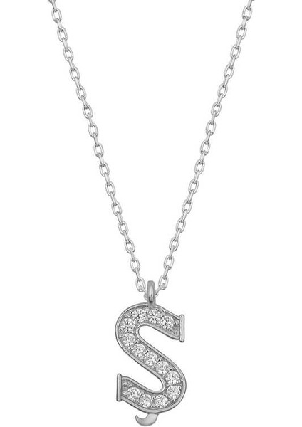 925 Ayar Gümüş Rodyum Kaplama Ş Harfi Kadın Gümüş Kolye
