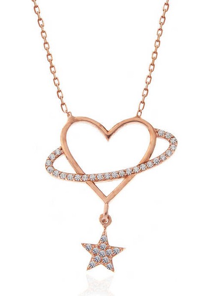 925 Ayar Gümüş Rose Kalp Yıldız Kadın Kolye modelleri