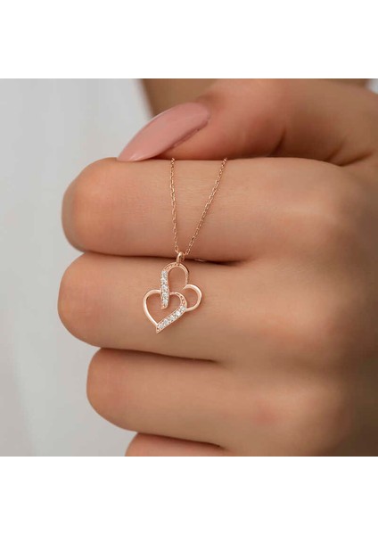 925 Ayar Gümüş Rose Birleşmiş Kalpler Kadın Gümüş Kolye modelleri