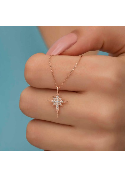 925 Ayar Gümüş Rose Kutup Yıldızı Kadın Gümüş Kolye fiyatları