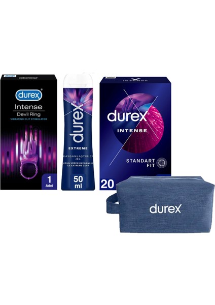 Devil Ring Titreşimli Halka + Durex Extreme Jel 50ML +Intense 20 Li Prezervatif+Çanta