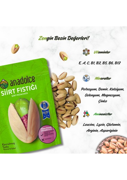 Lezzet Ödüllü Tuzlu Kavrulmuş Siirt Fıstığı 1.08 KG Kabuklu