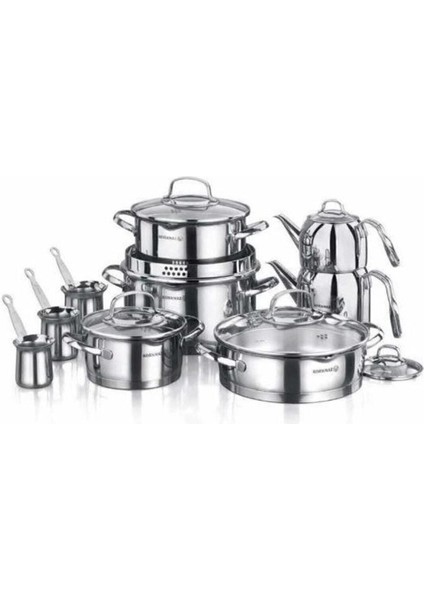 Steama 15 Parça Hiper Set Paslanmaz Çelik Kaplama 20 cm Gri Tencere Seti