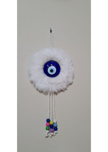 Beyaz Pelüş Dekoratif Nazarsüsü Ev ve Ofis Için Şık Modern Bohem Nazar Boncuklu Duvar Süsü Aksesuar