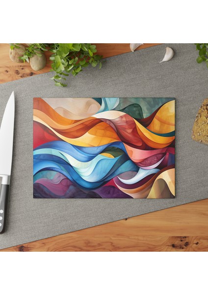 Geometrik Şekilli Temperli Cam Kesme Tahtası - Şık Tasarım, Kaymaz Yüzey, Çizilmez,