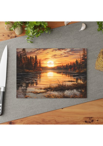 Sunrise Cam Kesme Tahtası - Şık Temperli Cam Kaymaz Yüzeyli