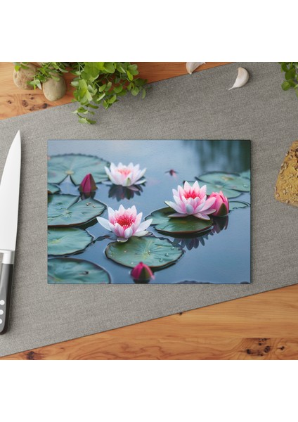 Zarif Dekorlu Cam Kesme Tahtası - Şık ve Dayanıklı