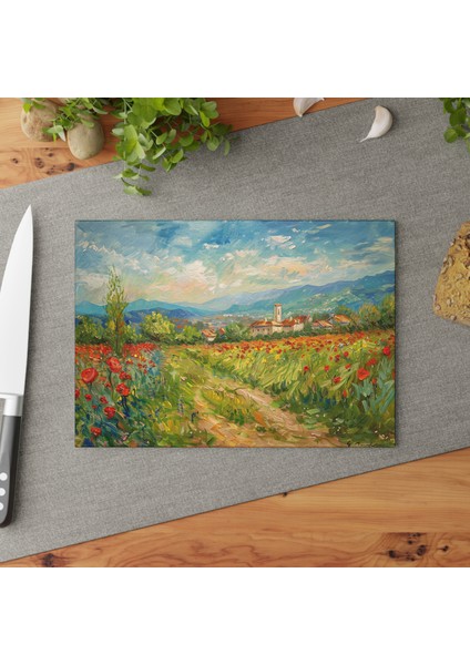 Empresyonist Sanat Tarzı Temperli Cam Kesme Tahtası - Şık, Kaymaz, Çizilmez,