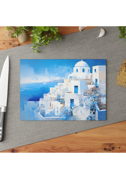 Santorini Cam Kesme Tahtası - Şık Tasarım, Çizilmez, Kaymaz Yüzey - Kolay Temizlenen
