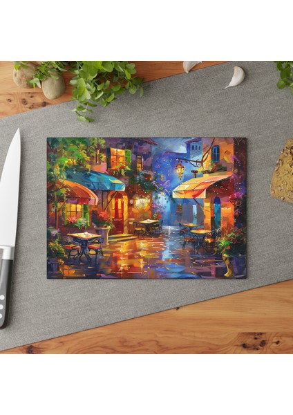 Şık Sokak Lambası Temperli Cam Kesme Tahtası - Şık, Kaymaz, Çizilmez