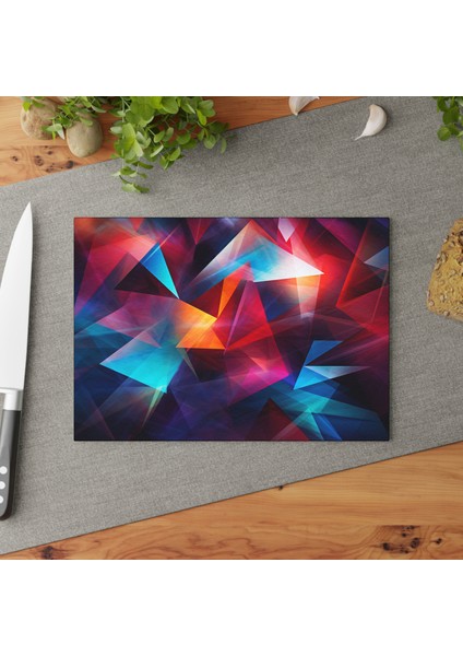 Geometrik Tasarım Temperli Cam Kesme Tahtası - Şık ve Dayanıklı Cam