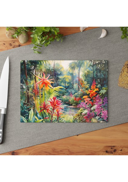 Canlı Manzara Temperli Cam Kesme Tahtası - Şık, Kaymaz, Çizilmez