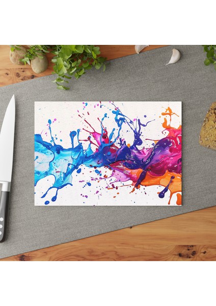 Şık Geometrik Cam Kesme Tahtası - Şık Tasarım, Kaymaz Yüzey, Çizilmez ve Temizlemesi Kolay