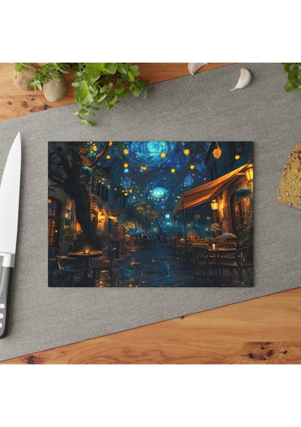 Şık Van Gogh Art Temperli Cam Kesme Tahtası - Dayanıklı, Çizilmez