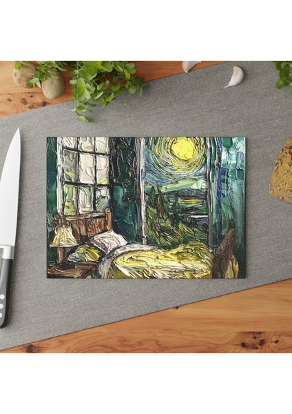 Şık Temperli Cam Kesme Tahtası - Kaymaz Yüzey, Çizilmez, - Zarif Sanat Baskılı ve Dokulu Yüzeyli