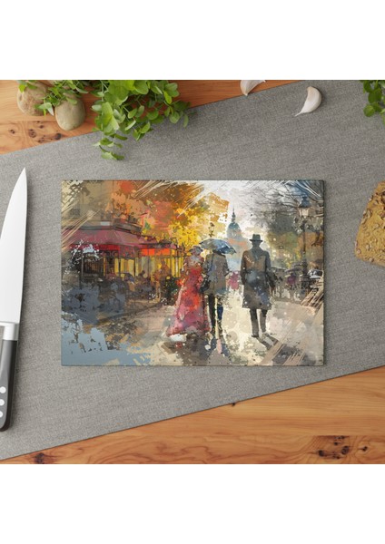 Vintage Türk Sanatı Desenli Temperli Cam Kesme Tahtası - Şık ve Dayanıklı