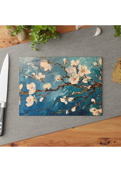 Dokulu Tablo Mutfak Dekoru Cam Kesme Tahtası - Şık Tasarım, Kaymaz Yüzey, Çizilmez Temperli Cam