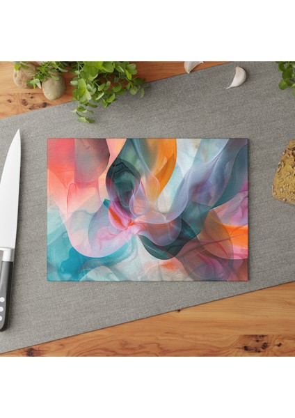 Soyut Sanat Doku Tasarımı Temperli Cam Kesme Tahtası - Şık ve Dayanıklı Kaymaz