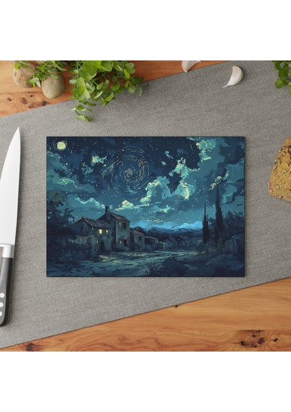 Famous Art Temperli Cam Kesme Tahtası - Şık Tasarım, Kaymaz Yüzey, Çizilmez - Şık Mutfaklar Için