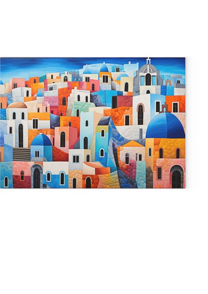 Şık Santorini Tasarım Temperli Cam Kesme Tahtası - Şık ve Dayanıklı Kaymaz fiyatları