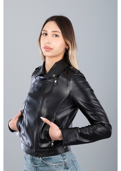 Mamba Kadın Deri Ceket - Siyah, L-40
