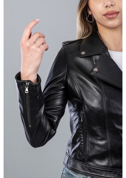 Mamba Kadın Deri Ceket - Siyah, L-40 fırsatları