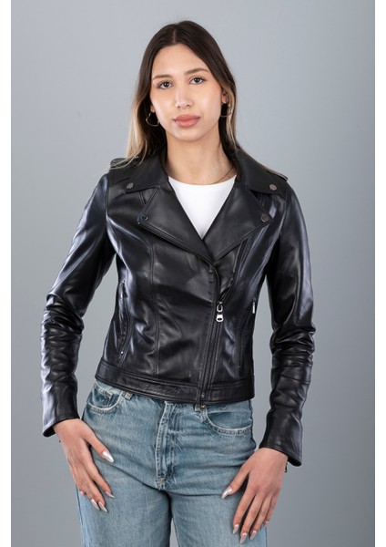 Mamba Kadın Deri Ceket - Siyah, L-40 indirimleri