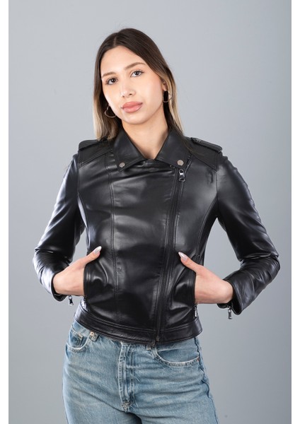 Mamba Kadın Deri Ceket - Siyah, L-40