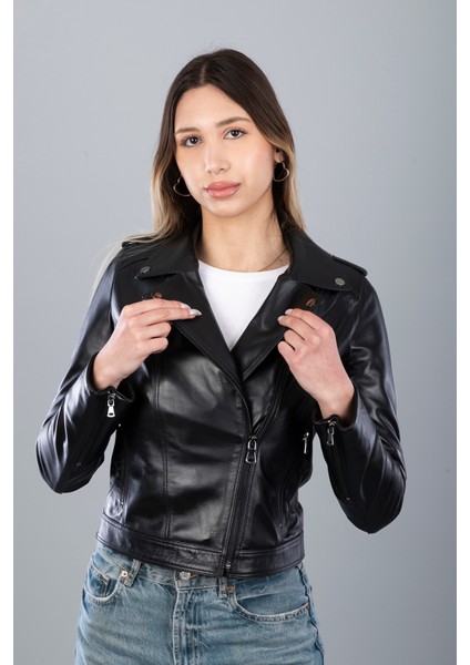 Mamba Kadın Deri Ceket - Siyah, L-40