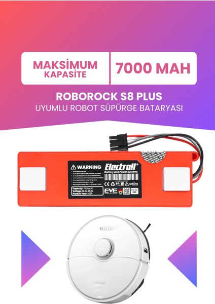 Roborock S8 Plus (Yüksek Kapasite) 7000MAH 14.4V Robot Süpürge Bataryası