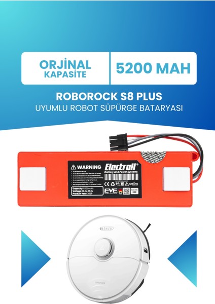 Roborock S8 Plus Uyumlu Batarya (ORJİNAL KAPASİTE) 5200mah Pil Robot Süpürge Batarya Değişimi