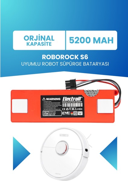 Roborock S6 Uyumlu Batarya (ORJİNAL KAPASİTE) 5200mah Pil Robot Süpürge Batarya Değişimi