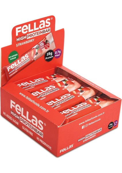 Yüksek Protein Bar Çilekli 45 gr x 12 Adet
