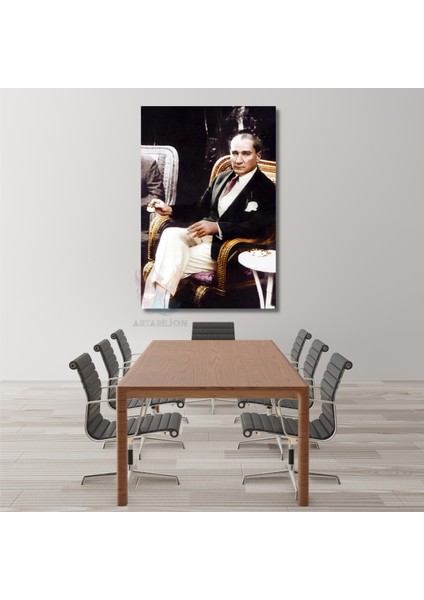 Kahve Içen Atatürk Görseli Renkli Atatürk Tablosu Dikey Kanvas Ev Ofis Tablosu fiyatları
